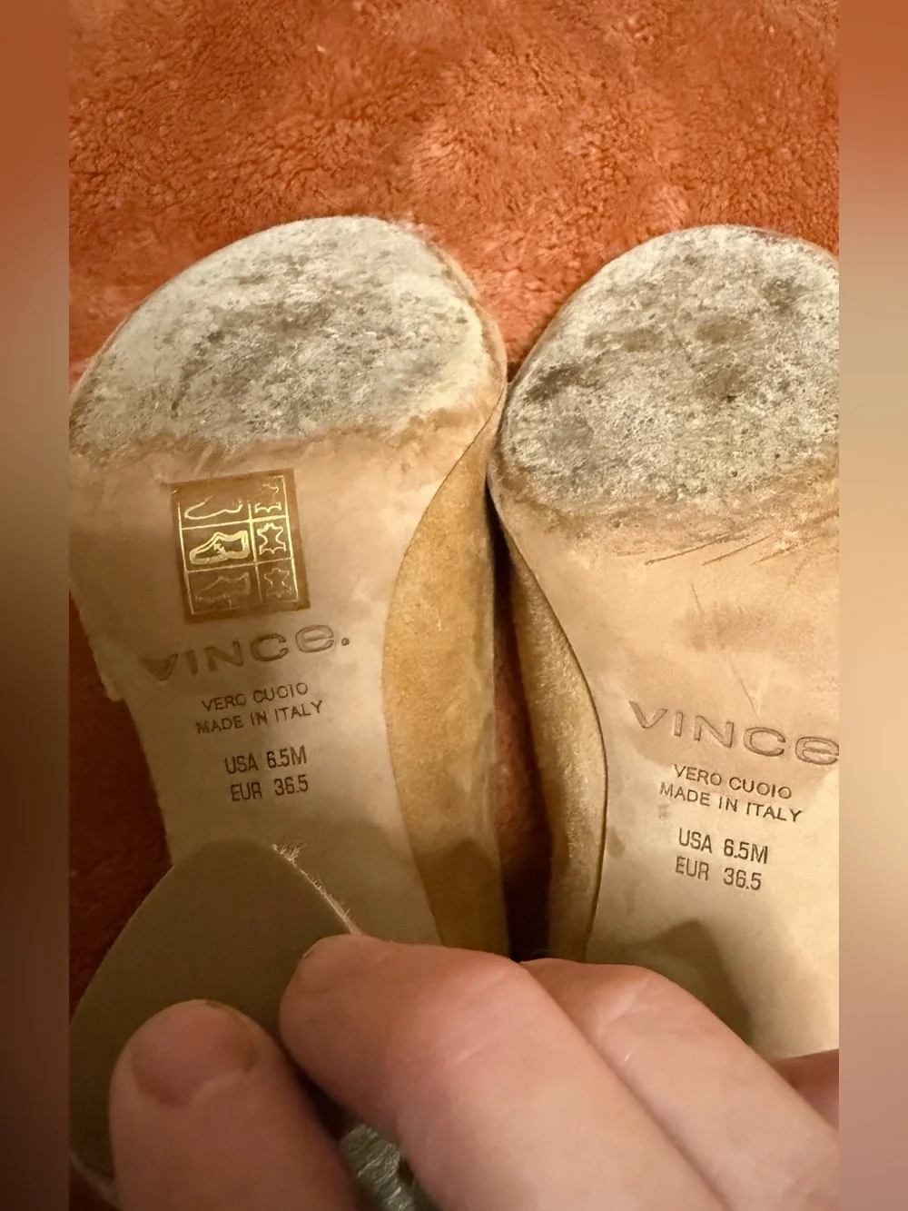 Vince Made in Italy Suede Peep Toe Espadrille Block Heels Tan 6.5M